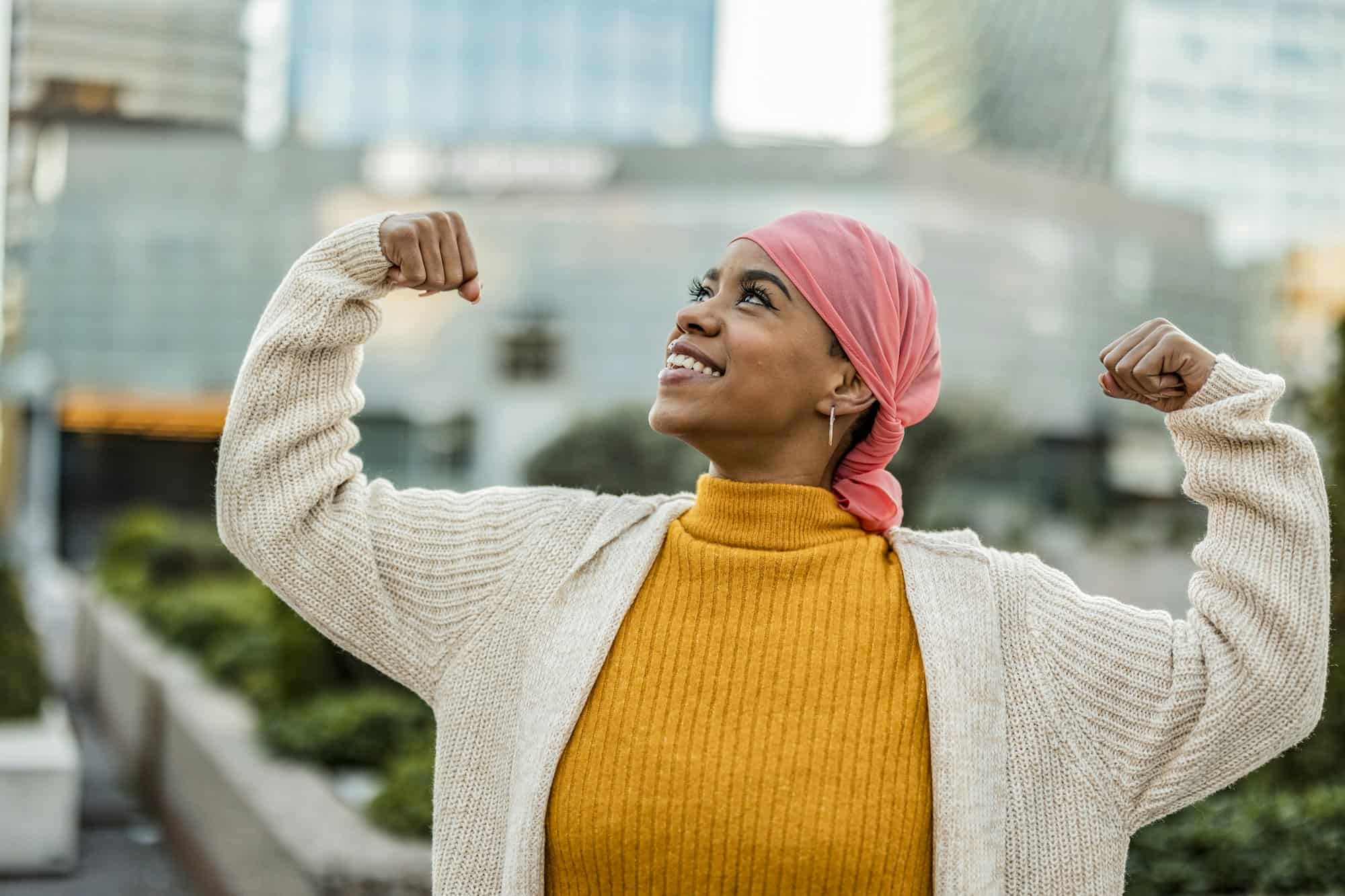 Empowered Cancer Survivor Celebrating Strength